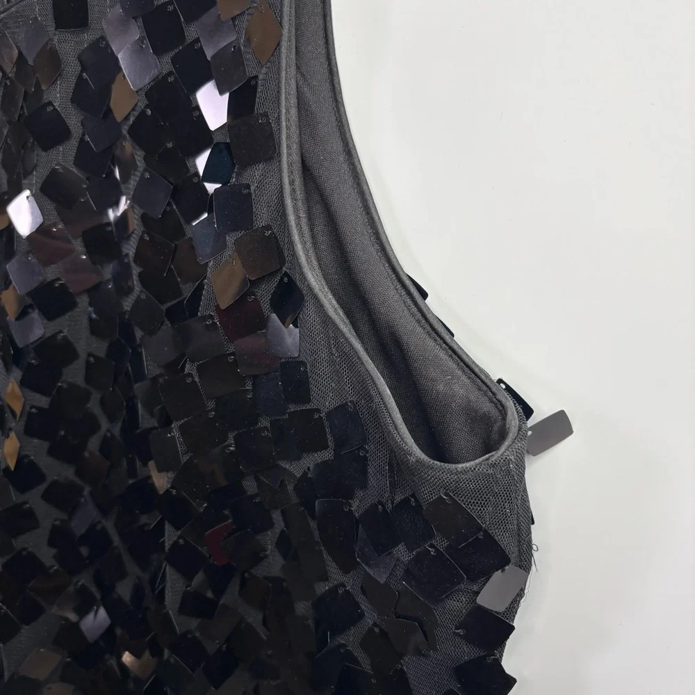 White House Black Market Sleeveless Black Sequin Mini Dress - Size: 14 - Picture 6 of 6